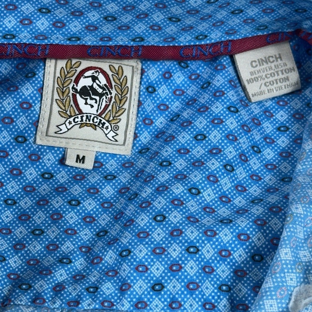 CINCH Mens M Blue Geometric Western Shirt Long Sleeve Cowboy Rodeo Ranch Cotton - Picture 5 of 10